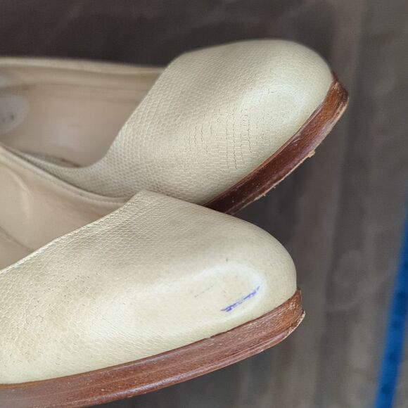 COLE Haan Leather Pumps Woman's size 8 snake texture 3.5" heel Cream Neutral - Picture 10 of 12